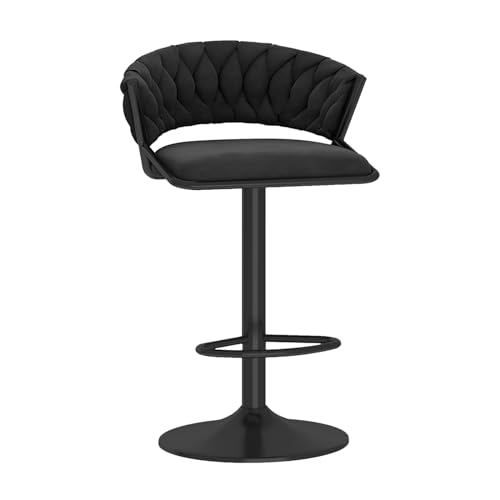 RiouPsithuric Verstellbarer drehbarer Barhocker aus Samt, moderner Stuhl in Thekenhöhe für Kücheninsel und Esszimmer, Design mit gewebter Rückenlehne, 65–80 cm, stilvolle Schwarze Sitzfläche, 1 RiouPsithuric Verstellbarer drehbarer Barhocker aus Samt, moderner Stuhl in Thekenhöhe für Kücheninsel und Esszimmer, Design mit gewebter Rückenlehne, 65–80 cm, stilvolle Schwarze Sitzfläche, 1 von RiouPsithuric