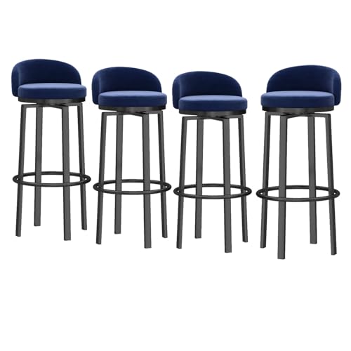 Set mit 4 drehbaren Barhockern aus Samt mit Rückenlehne, Stühle in Thekenhöhe für Kücheninseln, runde gepolsterte Blaue Sitze für Moderne Wohnkultur und Esszimmer von RiouPsithuric