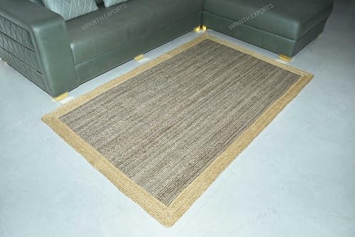 Ripaz Jute Teppich Rechteck Geflochten Grau mit Beige Borte Bohemian Handmade Area Teppich für Home Decor (90 x 150 cm) von Ripaz Vogue