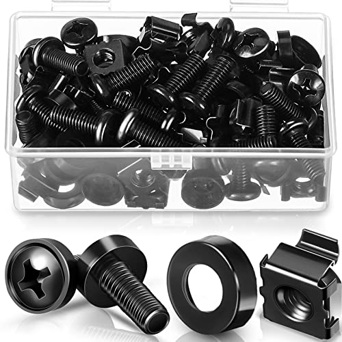 50er Pack M6 x 16 mm Rack Montage Käfigmuttern, Schrauben und Unterlegscheiben Edelstahl Schwarze Server Rack Schrauben Quadratische Einsteck Muttern für Audio Regalen, Gehäusen, Schrank von Ripeng