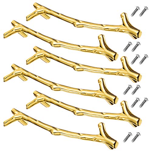 6 Stücke Metallharz Abzweig Förmige Tablett Griffe Abzweig Förmige Edelstahl Griffe mit Schrauben Sets Zweiggriffe mit Schraubensets für Epoxidharz-Gussuntersetzer Heimdekoration, 4,8 Zoll (Gold) von Ripeng