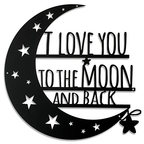 Ripeng I Love You To The Moon And Back Wandkunst Mond Metall Wanddekorationen Hängende Wandschild Schild mit Liebeszitat Monogrammiert Heimdekoration für Jahrestag Valentinstag (schwarz, 30,5 cm) von Ripeng