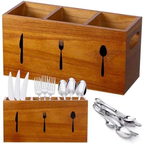 Ripeng Küchenutensilienhalter aus Holz, mit 3 Fächern, Küchenutensilienhalter für Küche, Theke, Besteck, Gabel, Löffel, 1 Stück von Ripeng