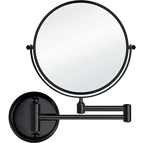 Rirmor-MRJ 3X Vergrößerungsspiegel für Bad,um 360° schwenkbarer Kosmetikspiegel, wandmontierter runder Badezimmer-Rasierspiegel, doppelseitig, mit Klapparm, ausziehbar, schwarz von Rirmor-MRJ