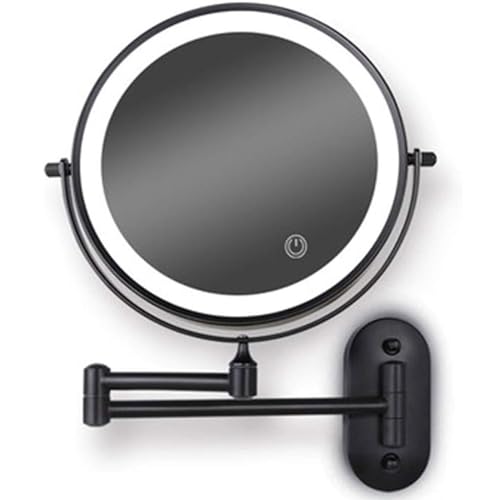Schwarz Kosmetikspiegel LED Beleuchtet mit 1-/5X Vergrößerung, Dimmbarer Schminkspiegel mit Touchschalter, Batteriebetrieben Rasierspiegel 360° Schwenkbar Wandmontage für Badezimmer, Spa und Hotel von Rirmor-MRJ