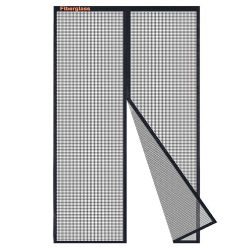 Risareyi Fiberglas Fliegengitter Balkontür 205x210cm, Schwarz Moskitonetz Tür Verstärkt Fliegengitter Tür Magnet Insektenschutz Balkontür Ohne Bohren für Haustür Terrassentür von Risareyi