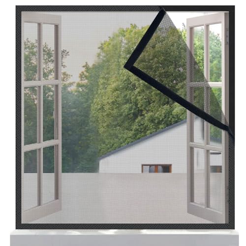 Risareyi Fiberglas Fliegengitter Fenster 115x170cm, Klettverschlusskanten, Schwarz Verstärktes Mesh Insektenschutz Moskitonetz Fenster Hält Insekten/Fliegen/Mücken Fern, mit Klebeband von Risareyi