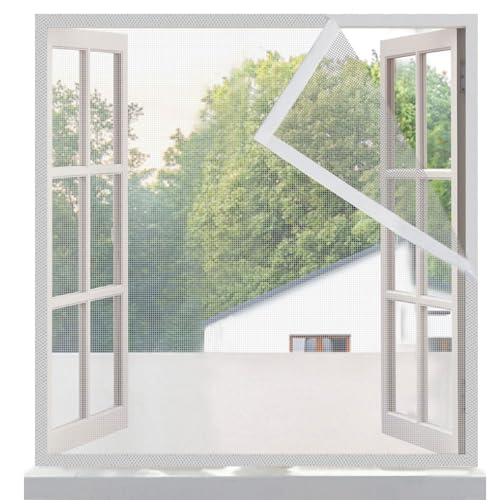 Risareyi Fiberglas Fliegengitter Fenster 65x145cm, Klettverschlusskanten, Weiß Verstärktes Mesh Insektenschutz Moskitonetz Fenster Hält Insekten/Fliegen/Mücken Fern, mit Klebeband von Risareyi