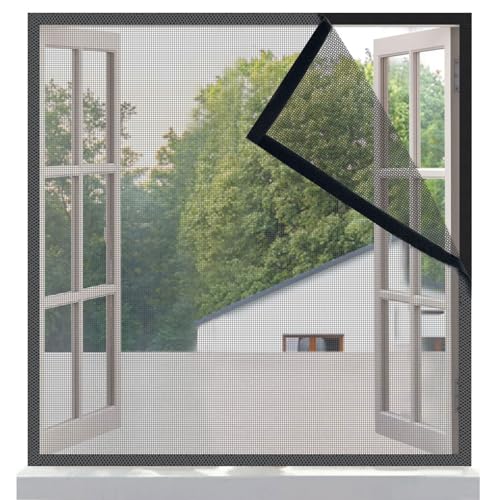 Risareyi Fiberglas Fliegengitter Fenster 75x100cm, Klettverschlusskanten, Grau Verstärktes Mesh Insektenschutz Moskitonetz Fenster Hält Insekten/Fliegen/Mücken Fern, mit Klebeband von Risareyi