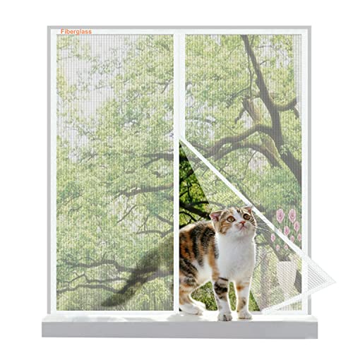 Risareyi Fiberglas Fliegengitter Fenster Magnet 155x140cm, Insektenschutz Fenster Moskitonetz Fenster Automatische Schließung, Fliegennetz Fenster Magnetisch Fliegengitter Tür Ohne Bohren, Weiß von Risareyi