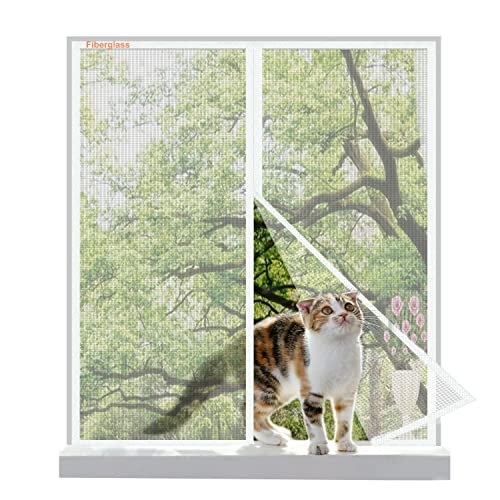 Risareyi Fiberglas Fliegengitter Fenster Magnet 85x95cm, Insektenschutz Fenster Moskitonetz Automatische Schließung, Fliegennetz Magnetisch Fliegengitter Balkontür Ohne Bohren, Weiß von Risareyi
