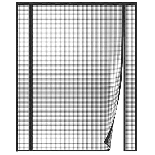 Risareyi Magnet Fliegengitter Tür 165x200cm, Schwarz Fiberglas Netz Insektenschutz Balkontür Magnetvorhang Doppelter Seitliche Öffnung für Doppeltür Schiebetür Terrassentür Moskitonetz, Ohne Bohren von Risareyi