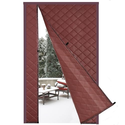 Risareyi Magnet Wärmeschutzvorhang Tür Seitliche Öffnung 160x220cm, Braun PU Leder Türvorhang Thermo Kälteschutz Winter Wasserdicht Winddicht Kälteschutzvorhang für Haustür Balkontür Klimaanlage von Risareyi