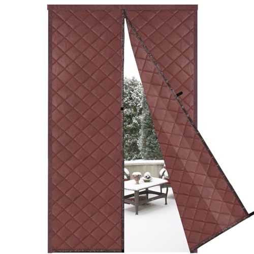 Risareyi Magnet Wärmeschutzvorhang für Türen 105x205cm, Braun PU Leder Türvorhang Thermo Kälteschutz Winter Wasserdicht Winddicht Staubdicht Kälteschutzvorhang für Haustür Balkontür Klimaanlage von Risareyi