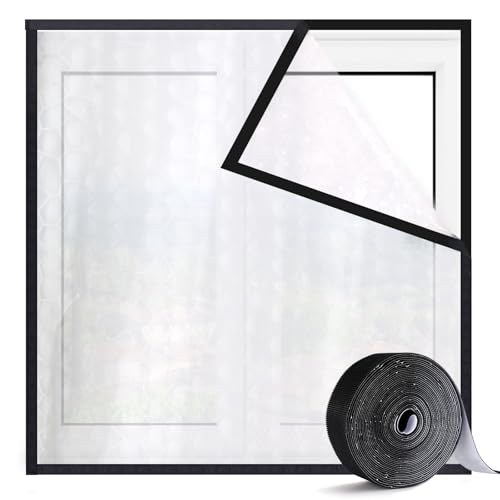 Risareyi Thermo Cover Fenster 65x170cm, Schwarz Transluzentes EVA Isolierfolie zur Wärmedämmung, Fensterdichtungsskits Inklusive Klebeband, Thermovorhang nicht Zerschneidbar von Risareyi