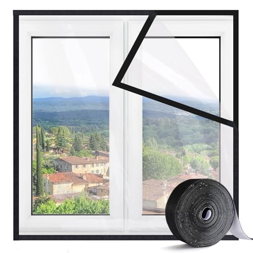 Risareyi Thermo Cover Fenster 80x165cm, Schwarz Transparente EVA Isolierfolie zur Wärmedämmung, Fensterdichtungsskits Inklusive Klebeband, Thermovorhang nicht Zerschneidbar von Risareyi