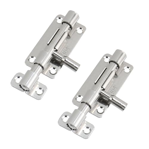 Risbay Zylinderriegel für Schiebetüren, Edelstahl, verdickt, schwer, 10,2 cm, Schloss mit Vorhängeschloss und Befestigungsschrauben, 2 Stück (Silber) von Risbay