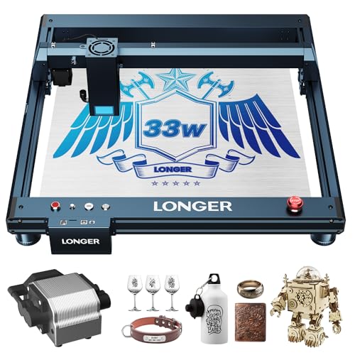 Laser Graviermaschine, 33W Laserleistung 36000mm/min Geschwindigkeit LONGER B1 130W CNC Lasergravur Maschine mit Verbesserter Automatischer Luftunterstützung für Holz, Metall, Glas, Acr von Risegun