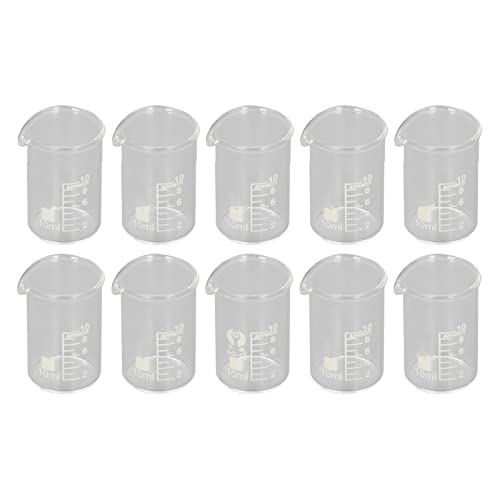 Labor Becherglas Set, 10ml Scientific Becherglas Set 10 Stück Labor Kunststoff Graduiertes Becher Transparent Messbecher Cup Flüssiger Behälter Glas Becher mit Skala Lehrge für Lehrexperimente von Risegun