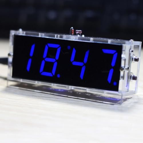 Risegun DIY Digitaluhr Bausatz 4 Stellige LED Uhr Elektronische Uhr Set, Digitale Uhren mit Automatischer Anzeige/Alarmfunktion/Timerfunktion (Blau) von Risegun