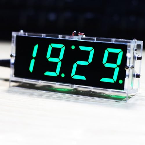 Risegun DIY Digitaluhr Bausatz 4 Stellige LED Uhr Elektronische Uhr Set, Digitale Uhren mit Automatischer Anzeige/Alarmfunktion/Timerfunktion (Grün) von Risegun
