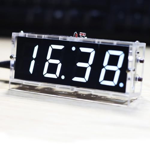 Risegun DIY Digitaluhr Bausatz 4 Stellige LED Uhr Elektronische Uhr Set, Digitale Uhren mit Automatischer Anzeige/Alarmfunktion/Timerfunktion (Weiß) von Risegun