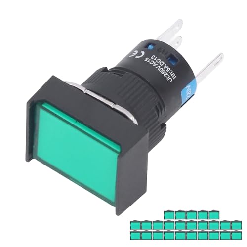 Risegun Quadratischer Druckschalter Selbstsichernd, 1NO+1NC 12V/5A 5-Pin Verriegelung Druckknopf Schalter mit Grüner LED & Verriegelung für Industriesteuerung 25x 16mm Risegun Quadratischer Druckschalter Selbstsichernd, 1NO+1NC 12V/5A 5-Pin Verriegelung Druckknopf Schalter mit Grüner LED & Verriegelung für Industriesteuerung 25x 16mm von Risegun