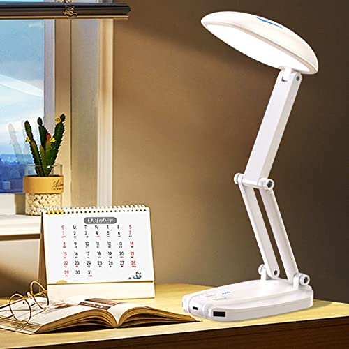 Risegun Schreibtischlampe LED Dimmbar, Bürolampe Tischlampe Kabellose mit 6000 mAh Wiederaufladbarem Akku 6 Stufenanpassung Schreibtisch Lampe 3000K-6000K LEDHelligkeit für Kinder Büro Weiß von Risegun