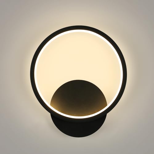 Riserva Wandleuchten LED Innen Modern,12W Wandlampe Wandbeleuchtung Runde Wandstrahler Warmweiß für Schlafzimmer Wohnzimmer Flur Treppenhaus, Schwarz von Riserva