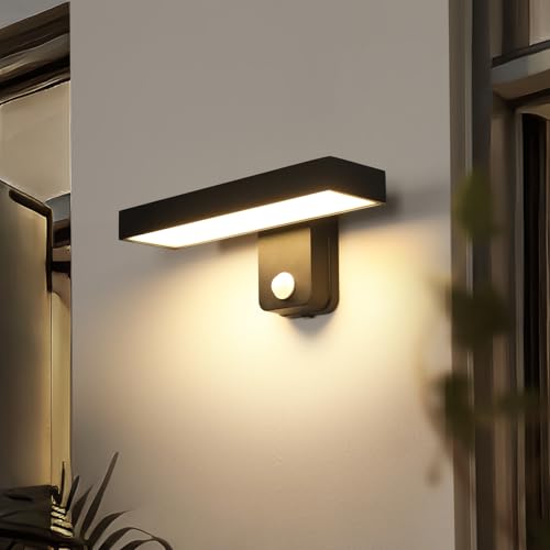 Riserva Außenwandleuchte mit Bewegungsmelder 350° Drehend, 17W Wandleuchte Außen Modern Design, 3000K Warmweiß, Wasserdicht IP65 Aussenlampe Aluminium, für Garten, Terrasse, Flur, Treppe, Schwarz von Riserva