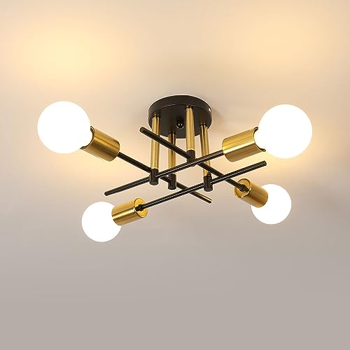 Riserva Deckenleuchte Vintage, E27 4-Lichter Gold Schwarz Sputnik Deckenleuchte, Industrielle Deckenleuchten für Wohnzimmer Esszimmer Flur Restaurant Hotel Café, 46CM von Riserva