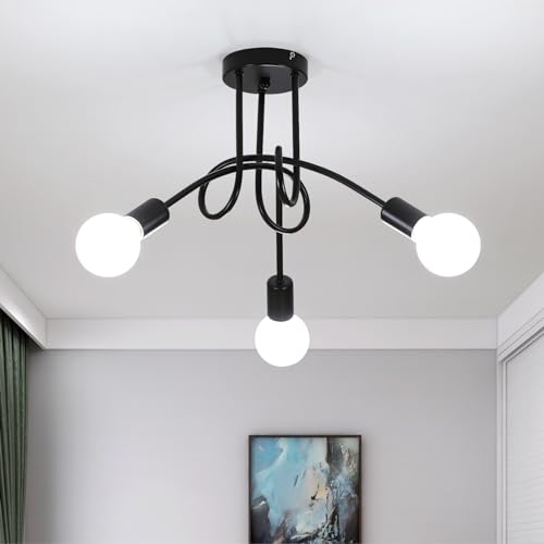 Riserva Deckenleuchte Vintage 3-Flammig, DIY Kreative Modern Industrielle Deckenlampe Metall E27, Kronleuchter für Wohnzimmer Esszimmer Küche Hotel Café, 40cm, Schwarz (ohne Glühbirne) von Riserva