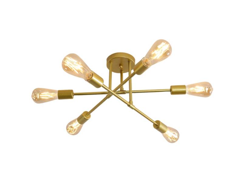 Riserva Dekolicht Retro Lampe,6 flammige Deckenleuchte,E27,Gold/Schwarz, Hochwertige Materialien (ohne Leuchtmittel),für Schlafzimmer,Büro von Riserva