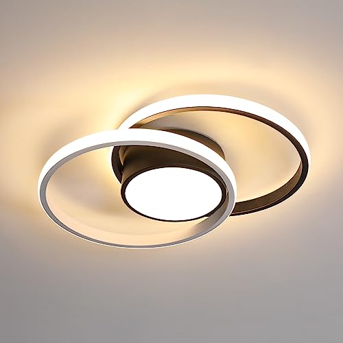 Riserva LED Deckenlampe, 42W 4725LM Modern Kreative Doppelt Rund LED Deckenleuchte, Schwarz Acryl Deckenlampen Warmweiß 3000K, Deckenbeleuchtung Lampen für Schlafzimmer, Wohnzimmer, Flur von Riserva