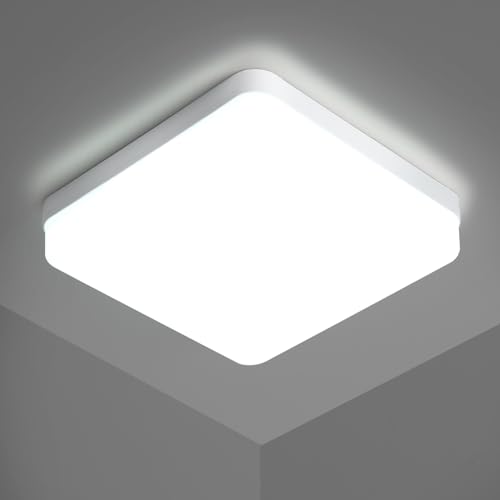 Riserva LED Deckenleuchte Bad, 24W IP44 Moderne quadratische LED Deckenleuchte 6500K Cool White, LED Deckenleuchten für Büro, Bad, Schlafzimmer, Küche, Wohnzimmer, Balkon, 18cm von Riserva