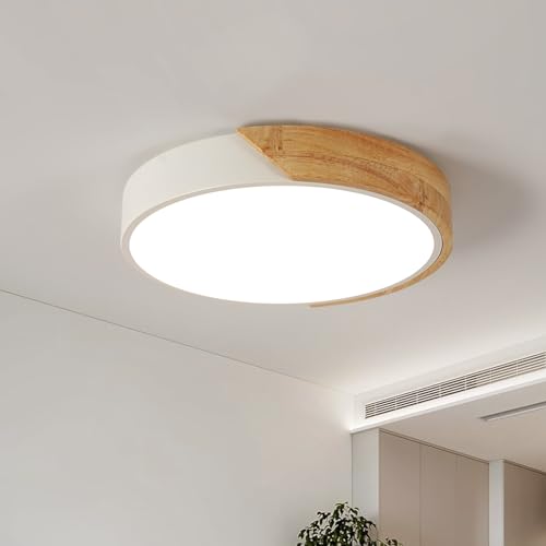 Riserva LED Deckenleuchte Holz, Rund Deckenlampe Weiss 30W 3400LM, Neutralweiß 4500K Deckenlampe Wohnzimmer Holzfür, Schlafzimmer, Küche, Korridor, Verandas, Flur, Balkon, Ø30CM…… von Riserva