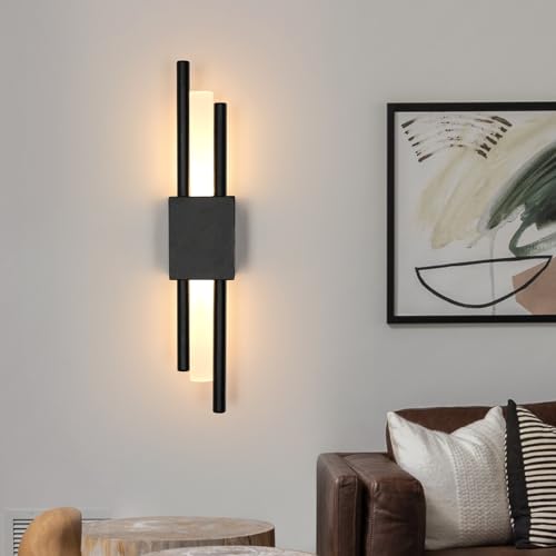 Riserva LED Wandleuchte Innen, 10W Schwarz Wandlampe Moderne, Minimalistische Streifen-Wandleuchte, Wandbeleuchtung Wand Lampen für Schlafzimmer, Korridor, Wohnzimmer, Treppe, Flur, Warmweiß 3000K von Riserva