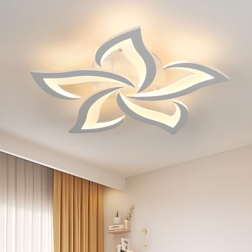 Riserva Moderne LED Deckenleuchte, 60W 6500LM Kreative Fleur de Forme Deckenleuchte, 5 Köpfe Acryl-Deckenleuchte für Wohnzimmer, Schlafzimmer, Esszimmer, Küche, Warmweiß 3000K (Weiß) von Riserva