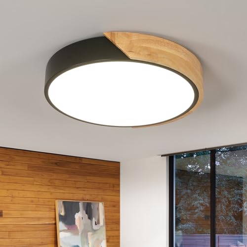 Riserva Rund Deckenlampe Schwarz 30W 3400LM, LED Deckenleuchte Holz, Neutralweiß 4500K Deckenlampe Wohnzimmer Holzfür, Schlafzimmer, Küche, Korridor, Verandas, Flur, Balkon, Ø30CM…… von Riserva