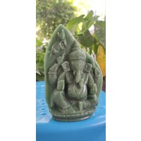 Jade Ganesha, Grüner Edelstein Aventurin Ganesha-statue, Lord Ganesha-Figur, Hindu-Gott-statue von RishikeshHandicraft