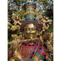 Krishna-Statue, 30-Zoll-Lord Krishna, Stehende Krishna-Flöte Mit Steinarbeit Gott Der Liebe, Großer Krishna-Murti, Krishna-Idol von RishikeshHandicraft