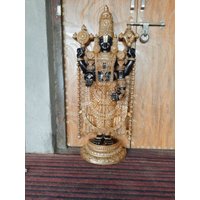 Tiruputi Balaji - 47 "Zoll Srinivasa Venketa Idol Venkateswara Messing Mit Holz Statue Altar Home Decor Inkarnation Von Lord Vishnu von RishikeshHandicraft