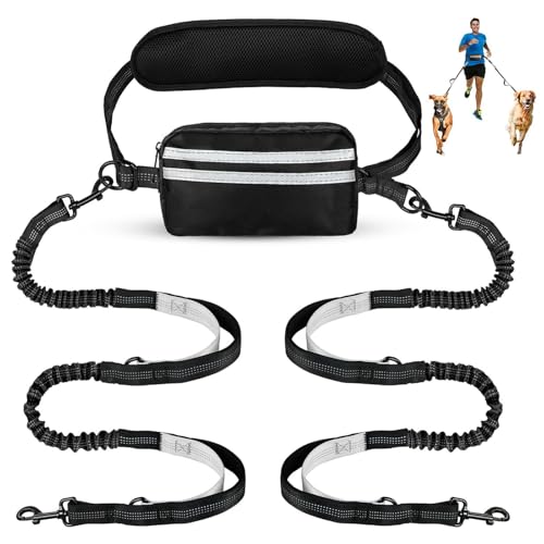 Risipu Freihändige Hundeleine für 2 Hunde, Verstellbarer Hüftgurt mit Tasche und Taillenstütze, absorbierende Bungee-reflektierende Nähte zum Laufen, Walken, Joggen Risipu Freihändige Hundeleine für 2 Hunde, Verstellbarer Hüftgurt mit Tasche und Taillenstütze, absorbierende Bungee-reflektierende Nähte zum Laufen, Walken, Joggen von Risipu