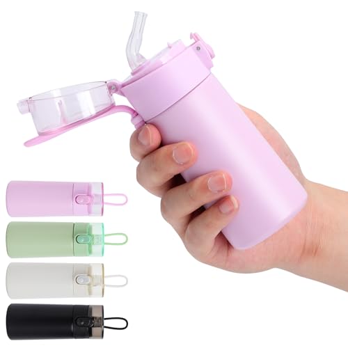 Risipu Kleine Wasserflasche 150ml mit Strohhalm - Mini Thermosflasche für heiße und kalte Getränke, Einhandöffner, auslaufsicherer Deckel, Edelstahl, tragbar für Kaffee, Milch, Saft (Lila) von Risipu