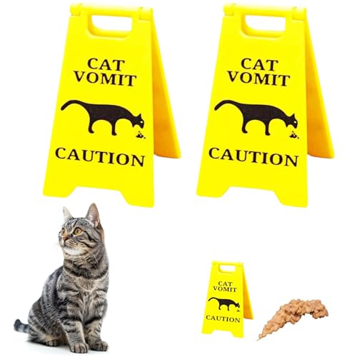 Risipu Schild mit Aufschrift "Cat Vomit", lustiges Warnschild für Katze, Hund, Erbrochenes, Warnschild für Katzenfreunde (Gelb, 2 Set) von Risipu