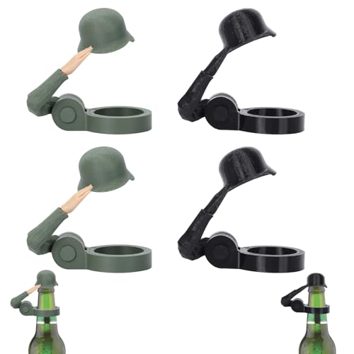 Soldat Salut Bierflasche Helm Wiederverwendbarer Insektenresistenter Bierhelm 4-teiliges Set für Partys Geeignet für Veteranen (Grün + rein Schwarz) von Risipu
