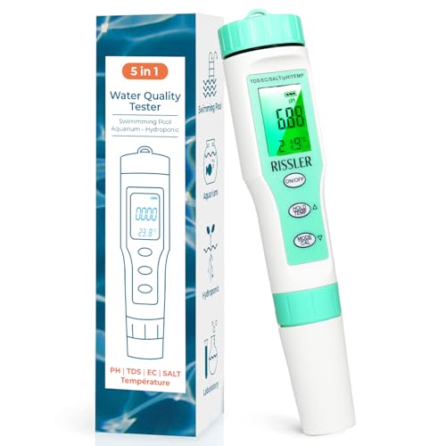 5-in-1-pH-Tester für Pool, elektronisches pH-Messgerät, hohe Genauigkeit, für Salzgehalt, pH, TDS, EC, Temperatur, Trinkwasseranalysator, digitale Prüfung, ideal für Pool, Hydrokultur und Aquarium 5-in-1-pH-Tester für Pool, elektronisches pH-Messgerät, hohe Genauigkeit, für Salzgehalt, pH, TDS, EC, Temperatur, Trinkwasseranalysator, digitale Prüfung, ideal für Pool, Hydrokultur und Aquarium von Rissler