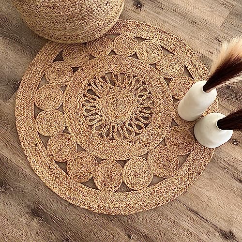 Rita Rugs Home Demeter Runder Teppich, 100% natürliche Jute, künstlerische handgewebte runde Teppiche für Küche, Wohnzimmer, Schlafzimmer, Badezimmer, Bauernhaus – 100 cm rund, 100 cm x 100 cm Rita Rugs Home Demeter Runder Teppich, 100% natürliche Jute, künstlerische handgewebte runde Teppiche für Küche, Wohnzimmer, Schlafzimmer, Badezimmer, Bauernhaus – 100 cm rund, 100 cm x 100 cm von Rita Rugs Home
