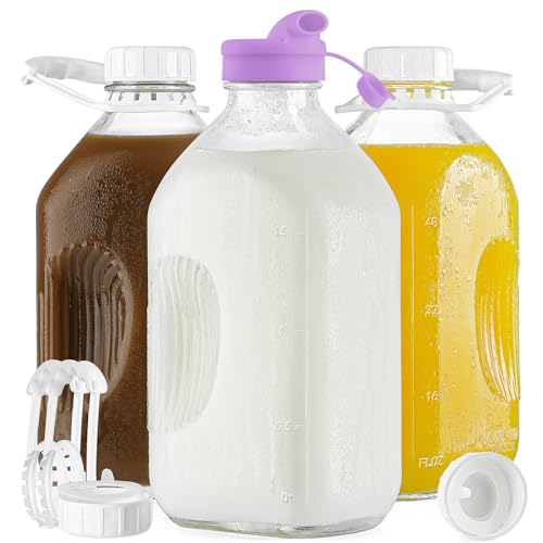 Ritayedet 2 Qt Glas-Milchflasche mit Deckel, 1.8 l Glas-Wasserflasche, Milchbehälter für Kühlschrank, Hafer oder Gebäck, 3 Stück von Ritayedet