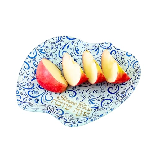 Rosh Hashanah Glas-Apfelteller mit blauem und goldenem jüdischem Neujahrsgastgeberin, Partygeschenke, Kochen, Servieren, Küchenzubehör, Urlaubsgeschenke, Shana Tova Tischdekorationen von Rite Lite